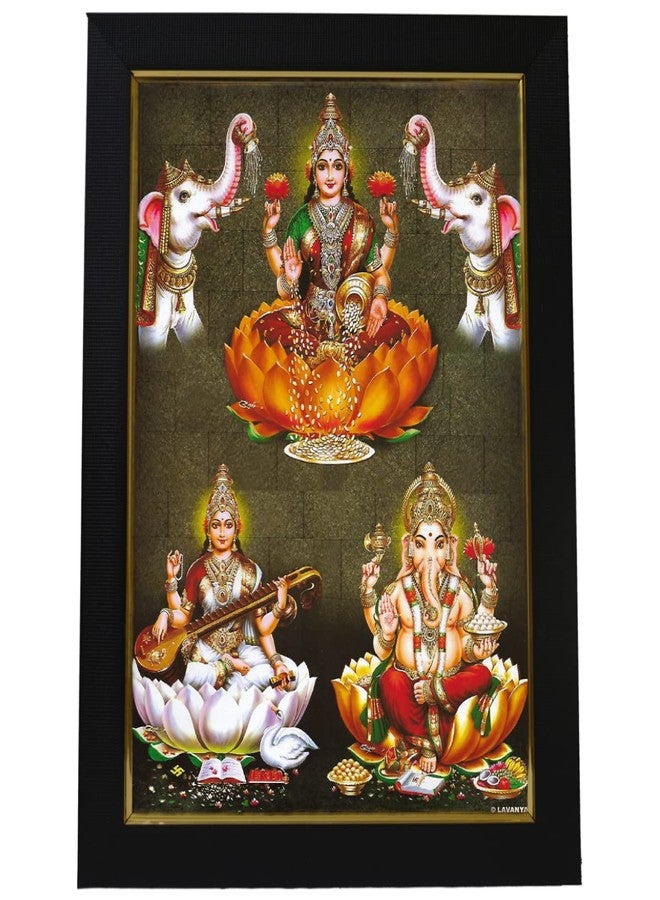 101Temples - Divinity Eternity Spirituality Wooden Lakshmi Ganesha Saraswati Hindu God Finish Photo Frame with Wall Hook for Pooja Room (10 x 13) - Image 1